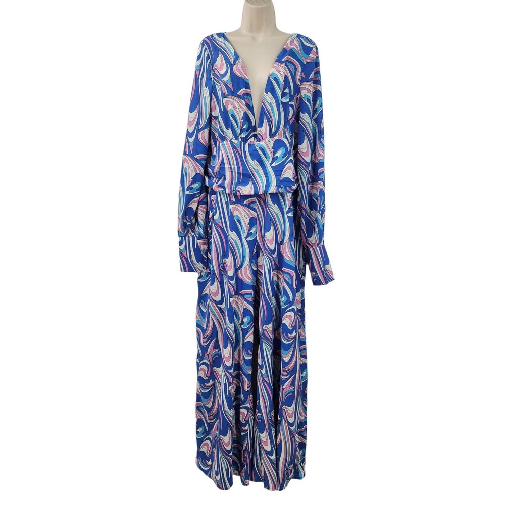 NWT New Rebdolls Play it Cool Deep V‎ Long Sleeve Wide Leg Jumpsuit 1X